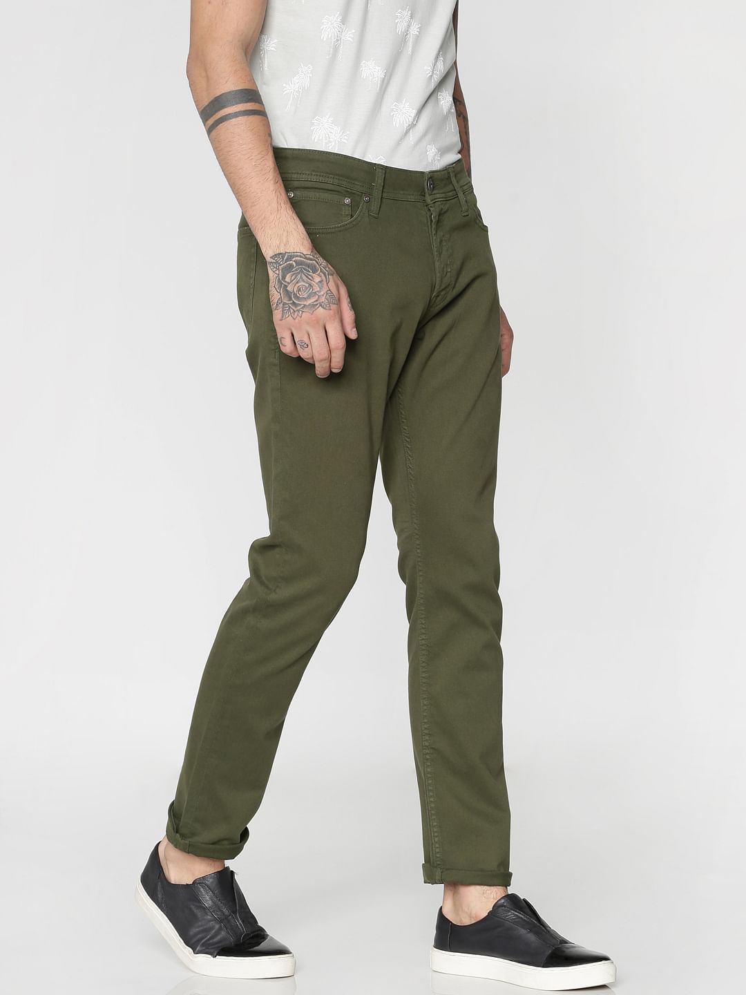 Green Low Rise Over Dyed Slim Fit Pants