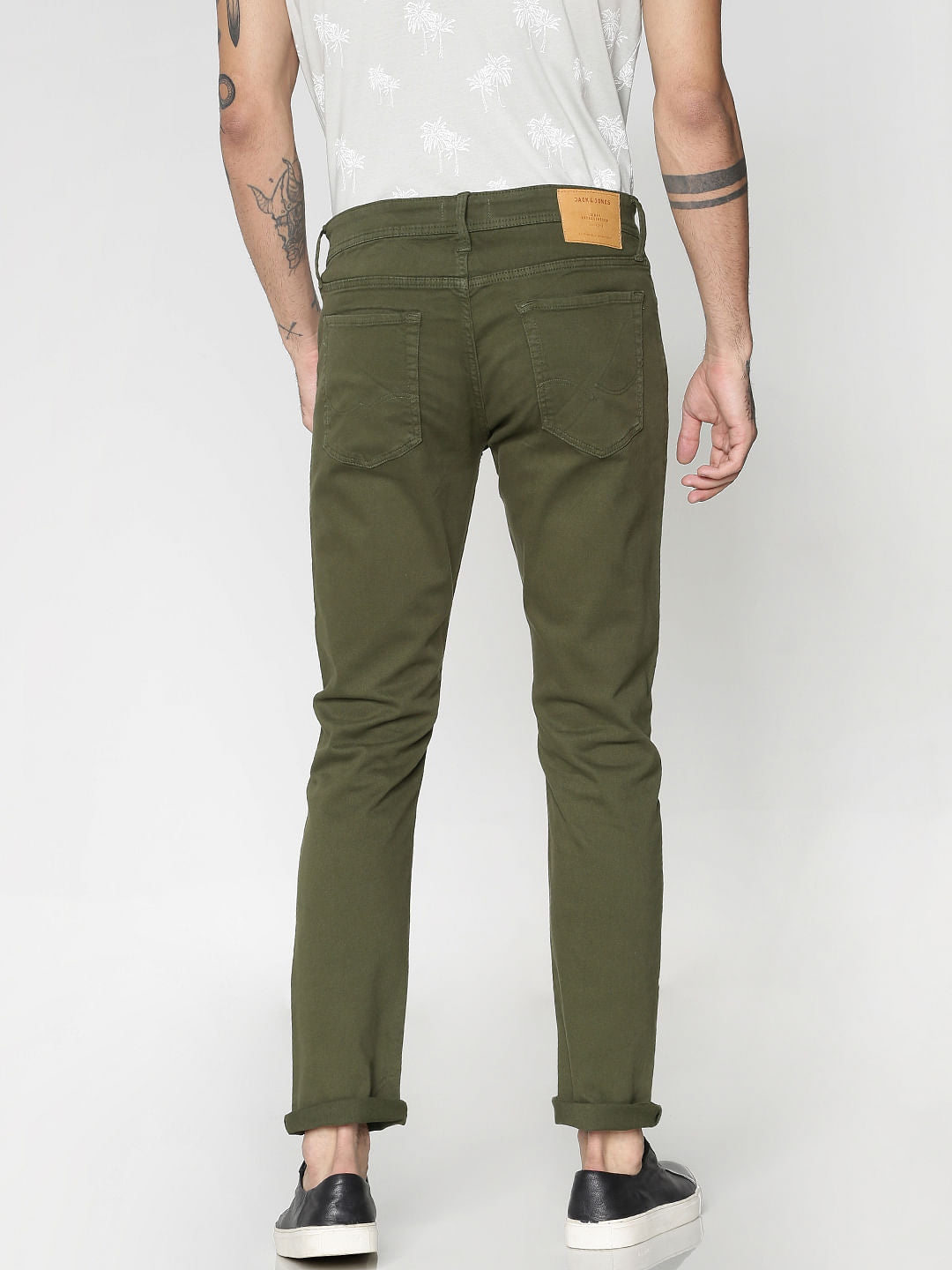 Green Low Rise Over Dyed Slim Fit Pants