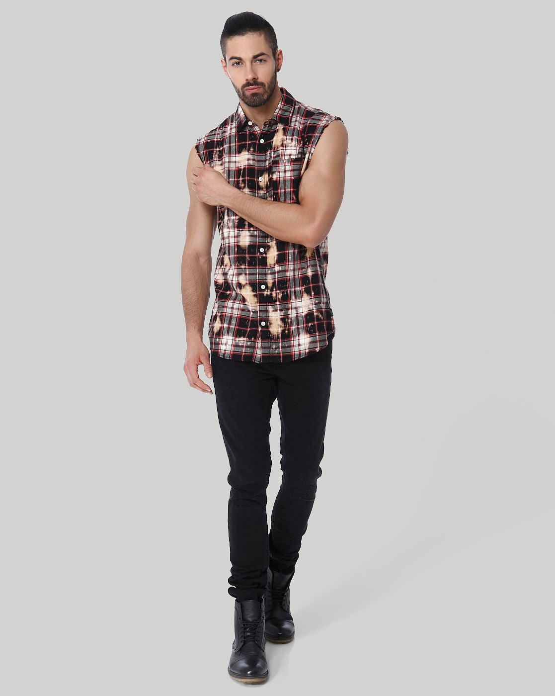 Red Check Sleeveless Shirt
