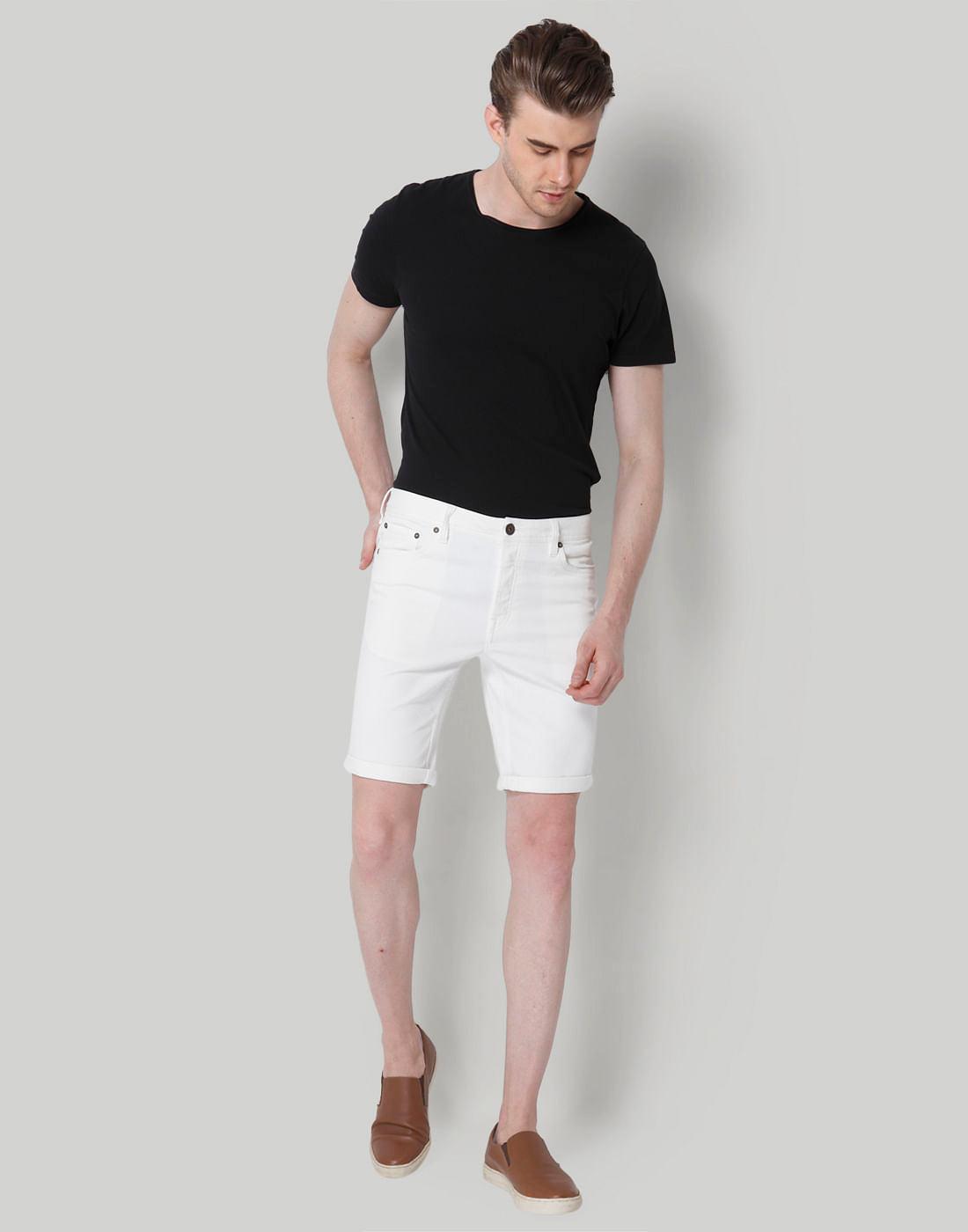 White Slim Fit Shorts