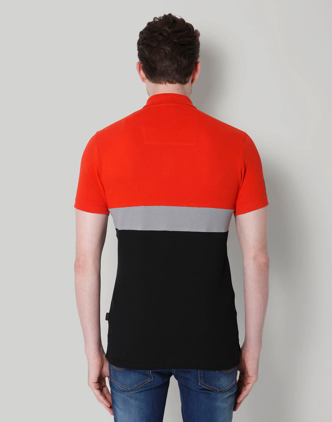 Red Colourblocked Polo Neck T-Shirt