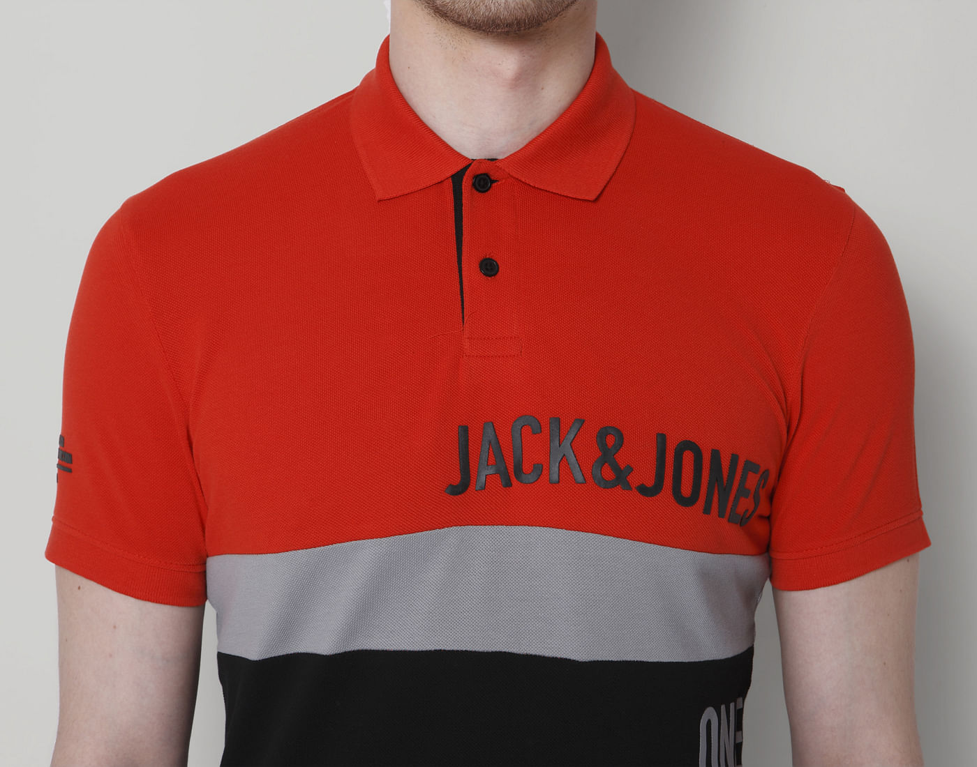 Red Colourblocked Polo Neck T-Shirt