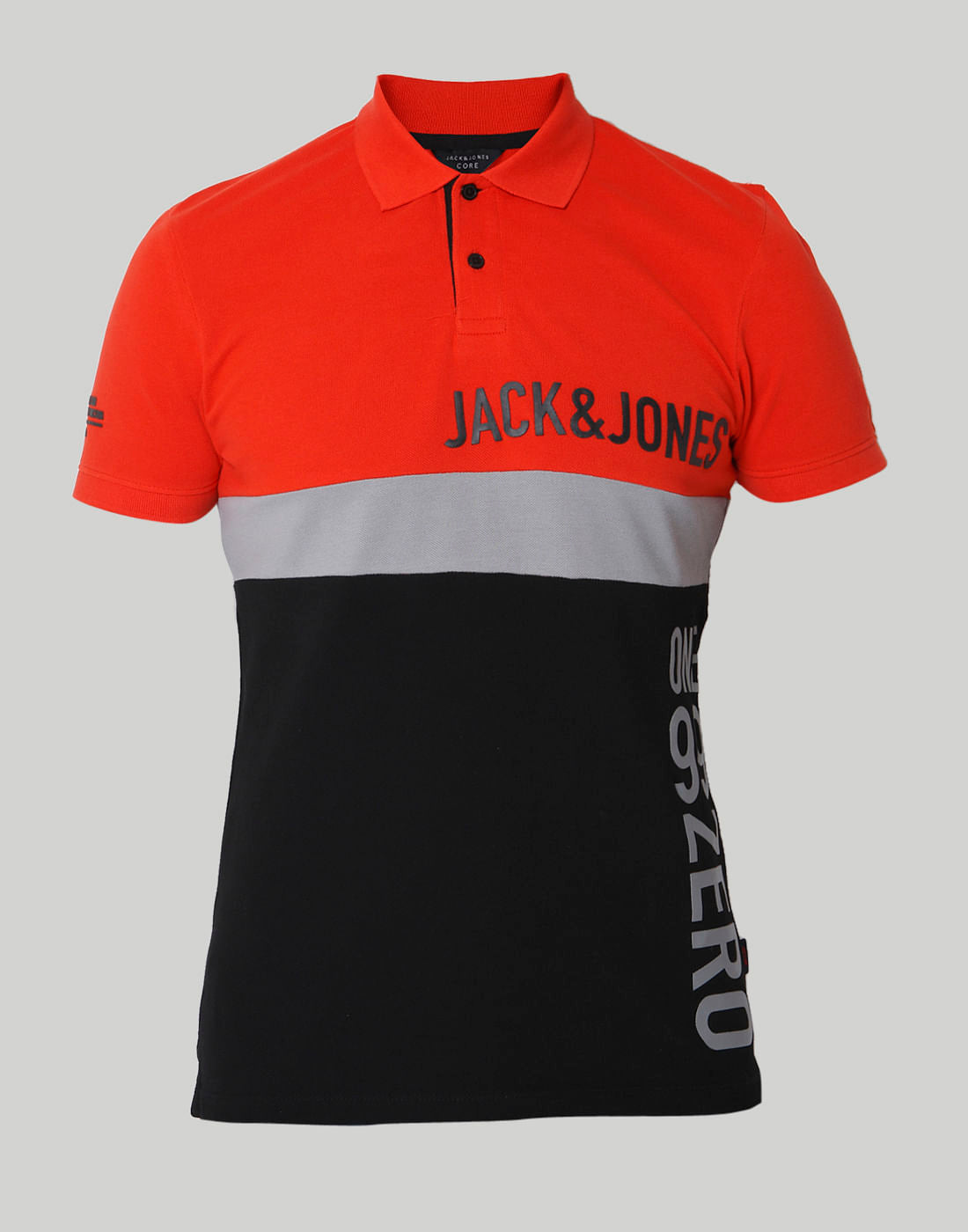 Red Colourblocked Polo Neck T-Shirt