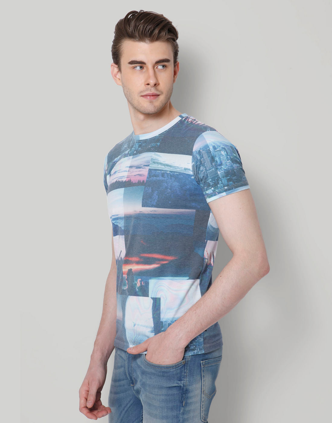 Blue Graphic Print Crew Neck T-Shirt