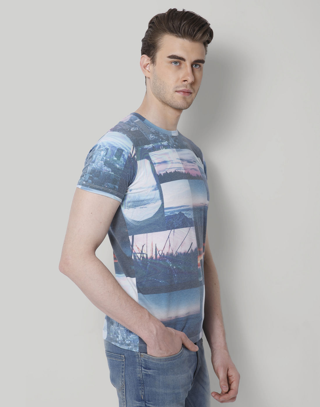 Blue Graphic Print Crew Neck T-Shirt