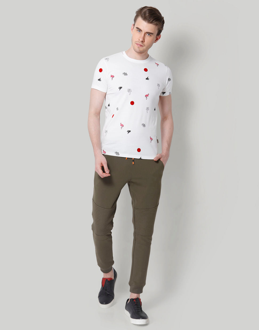 White All Over Print Crew Neck T-Shirt