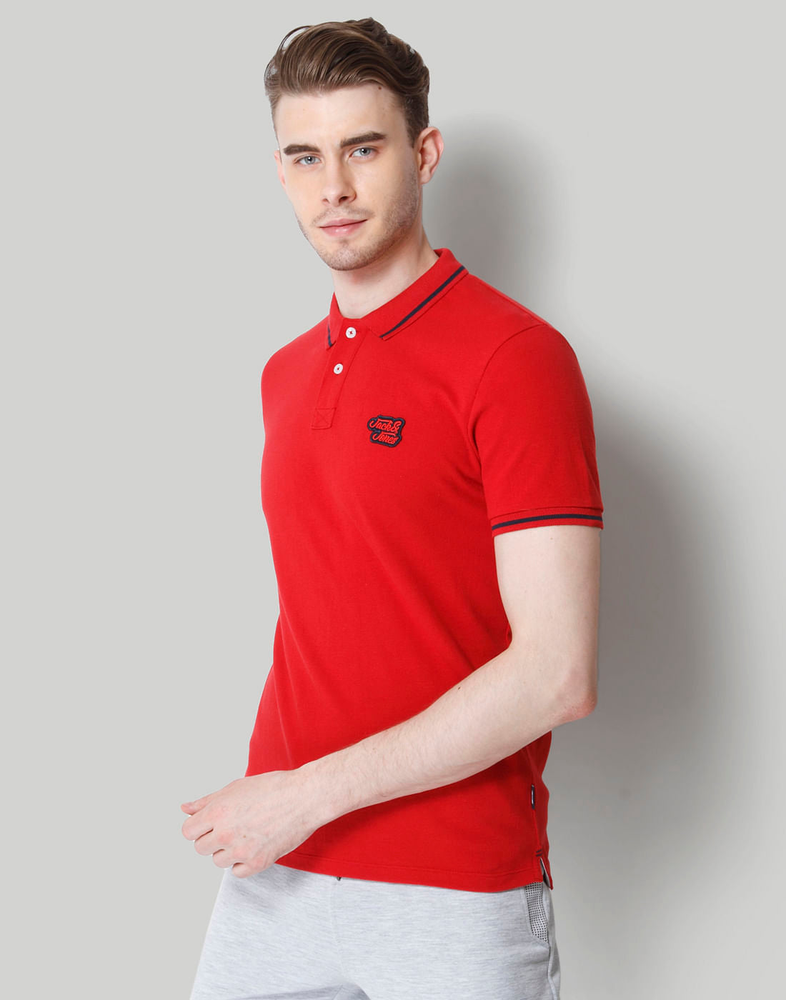 Red Contrast Tipping Polo Neck T-Shirt