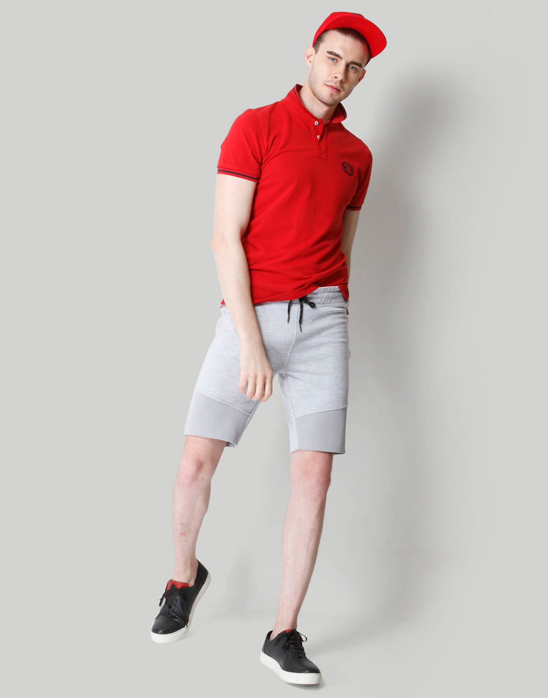 Red Contrast Tipping Polo Neck T-Shirt