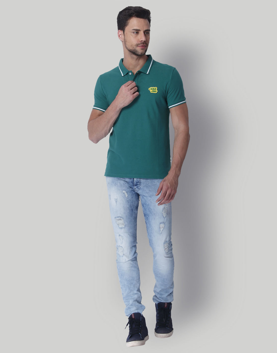 Green Contrast Tipping Polo Neck T-Shirt