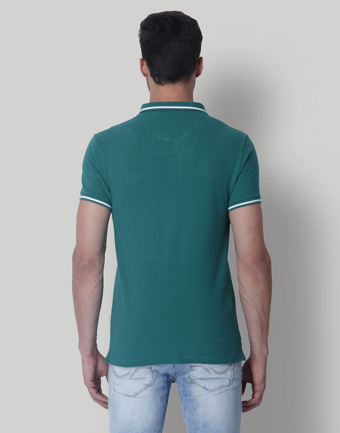 Green Contrast Tipping Polo Neck T-Shirt