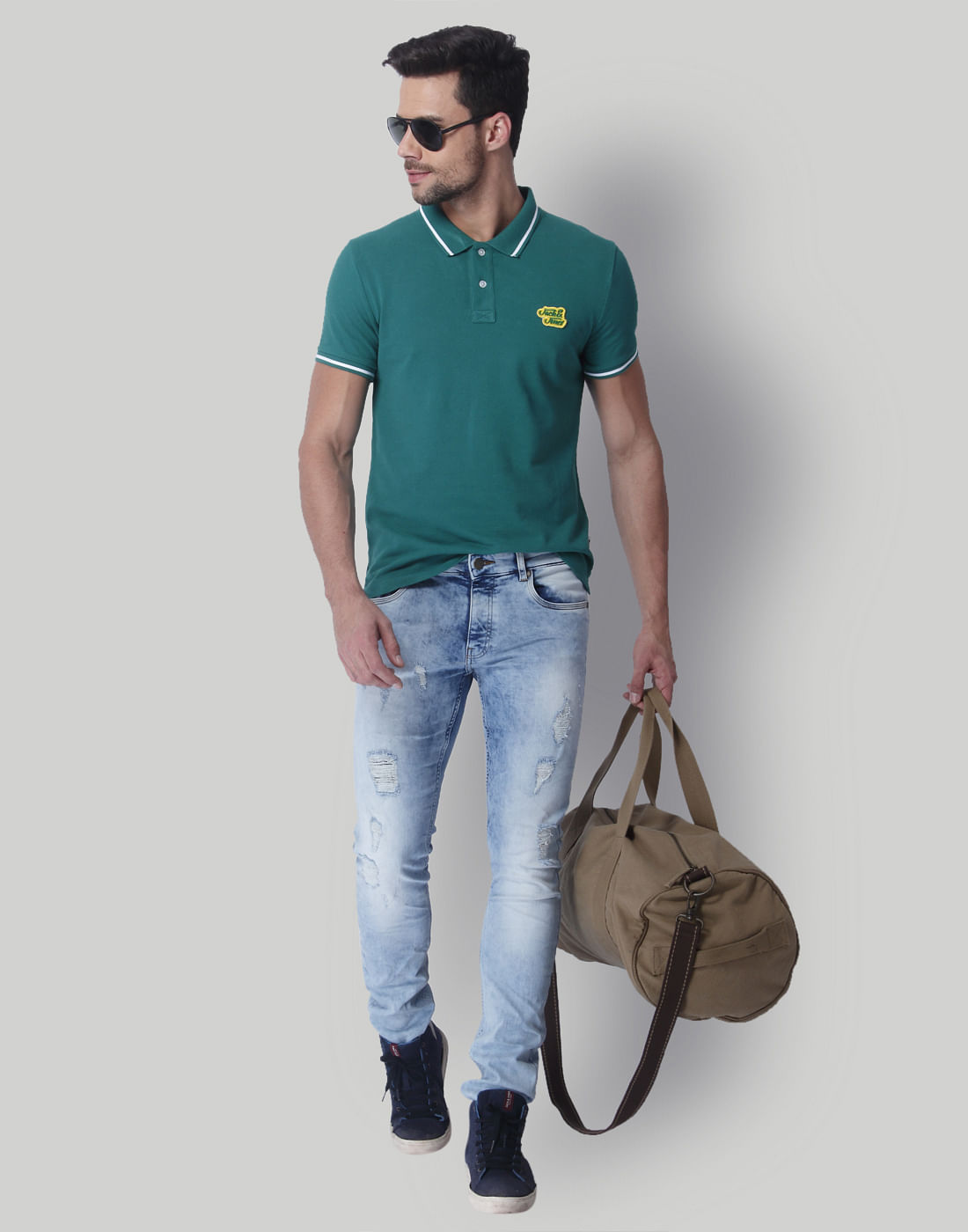 Green Contrast Tipping Polo Neck T-Shirt
