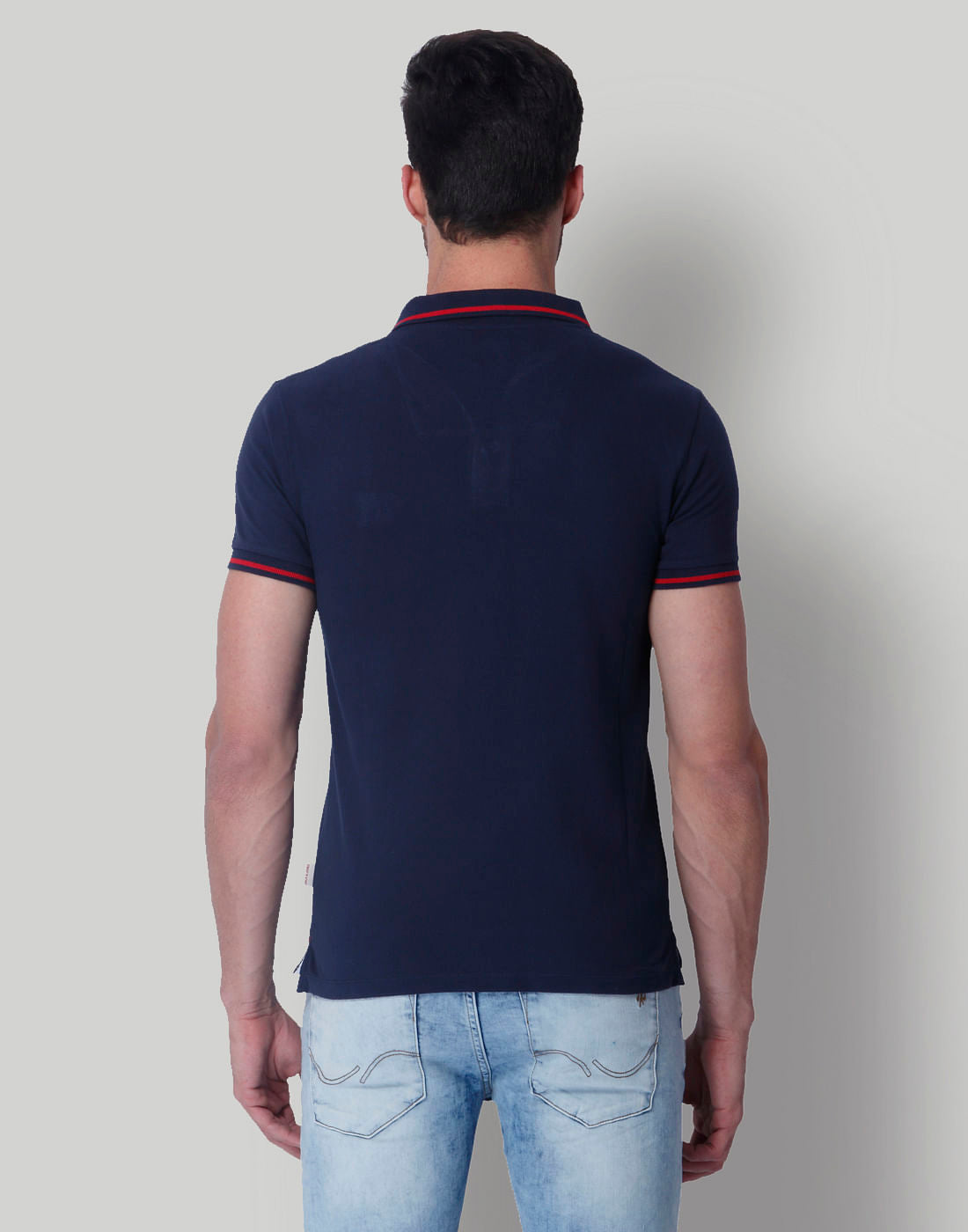 Navy Blue Contrast Tipping Polo Neck T-Shirt
