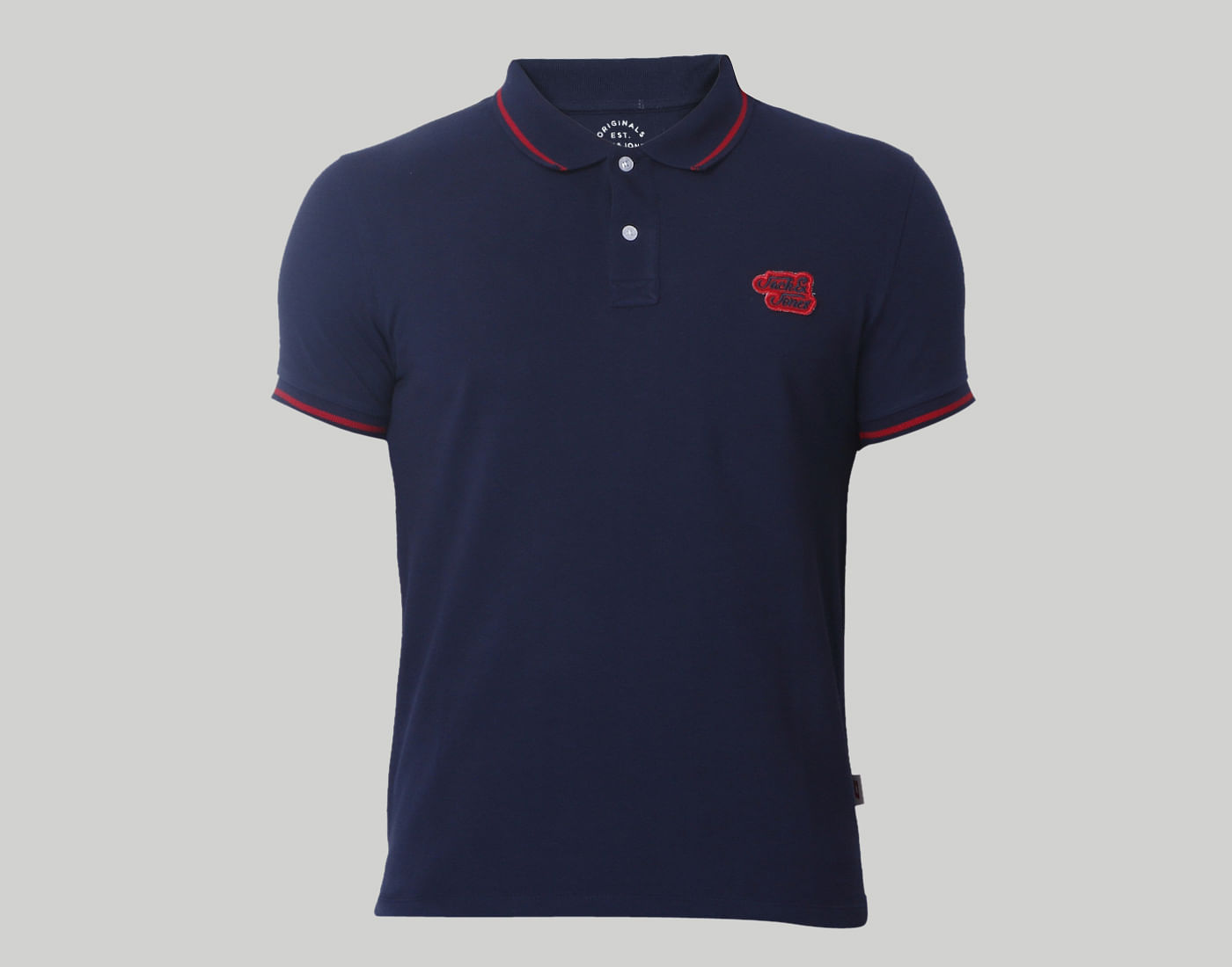 Navy Blue Contrast Tipping Polo Neck T-Shirt
