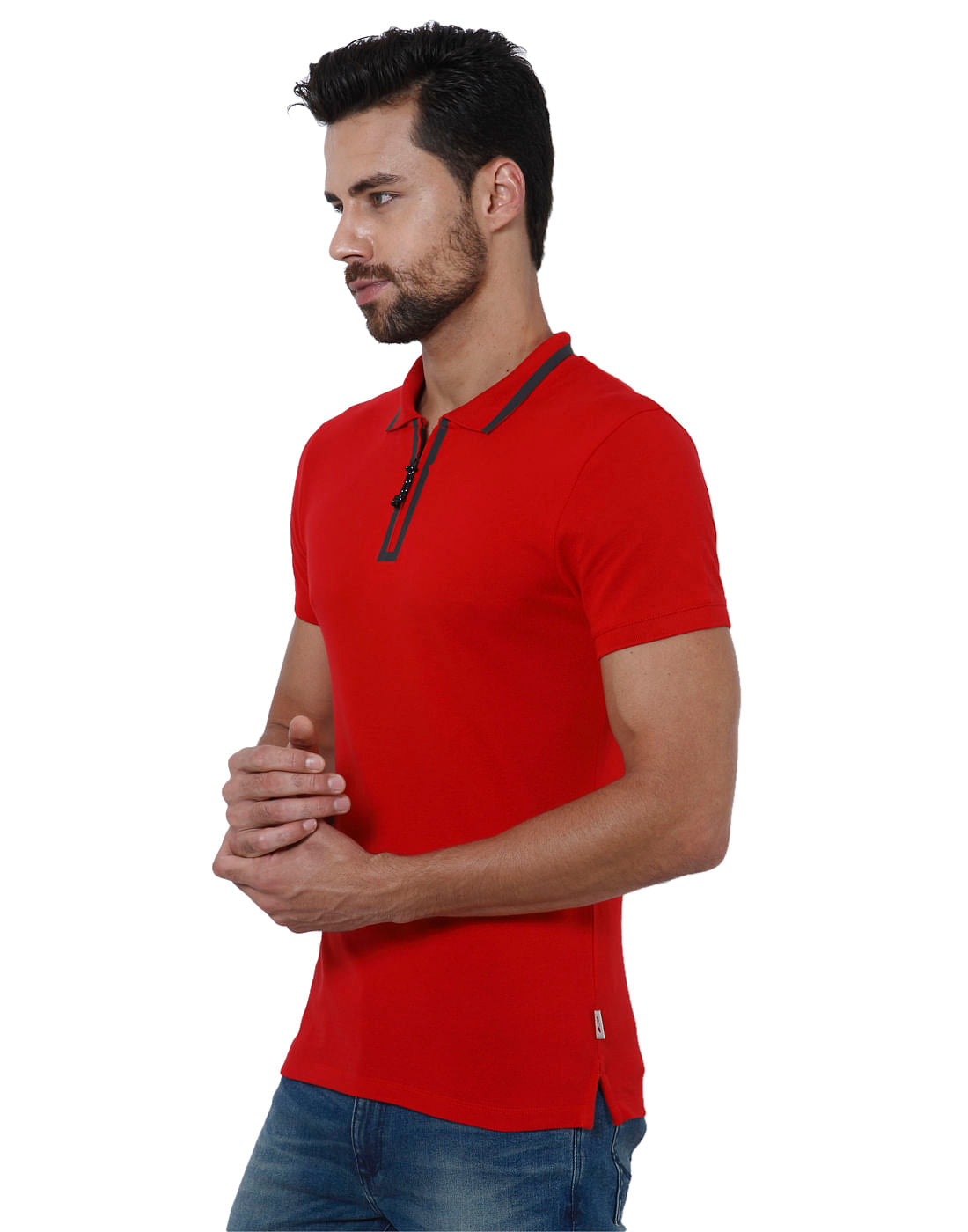 Red Contrast Tipping Polo Neck T-Shirt