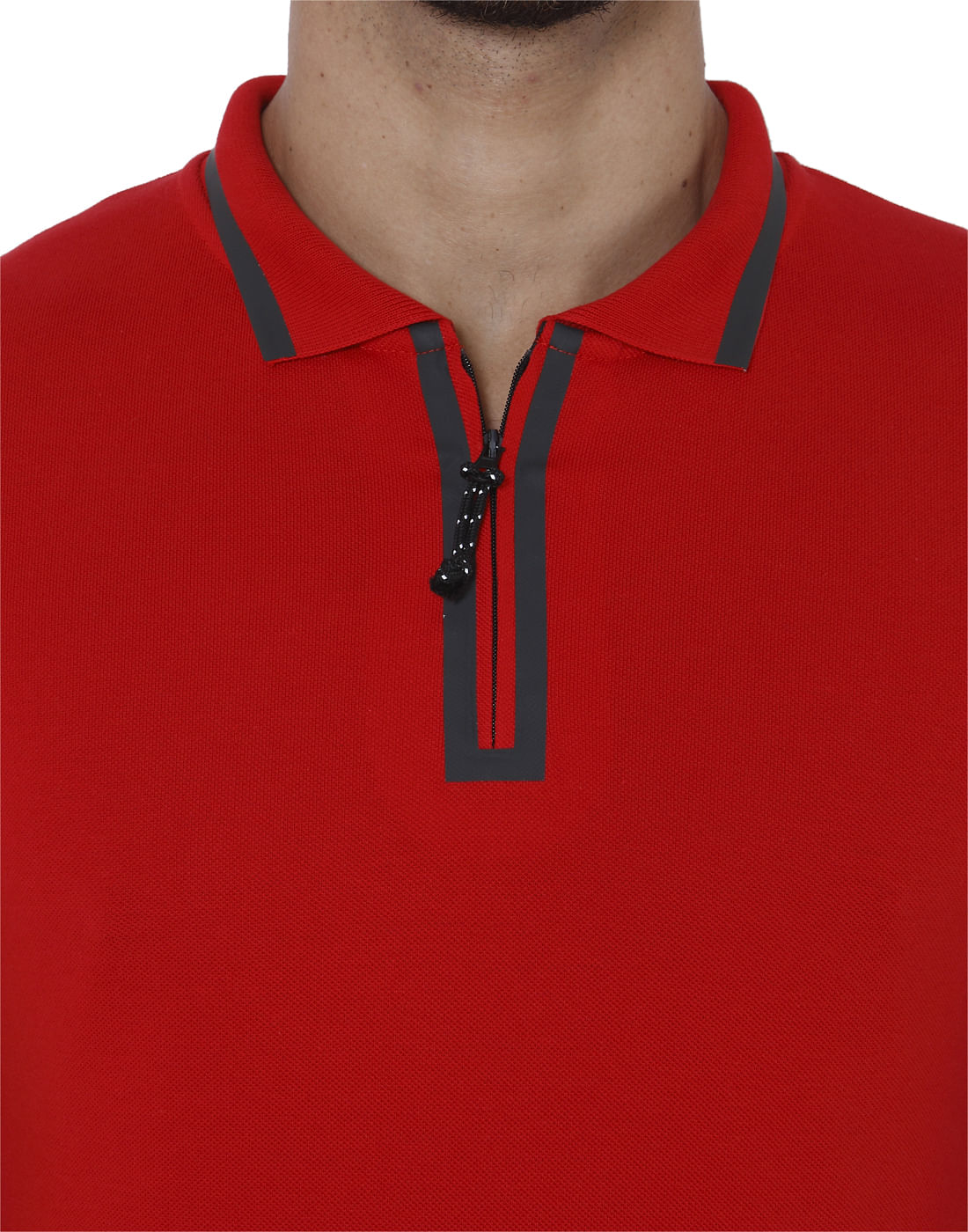 Red Contrast Tipping Polo Neck T-Shirt