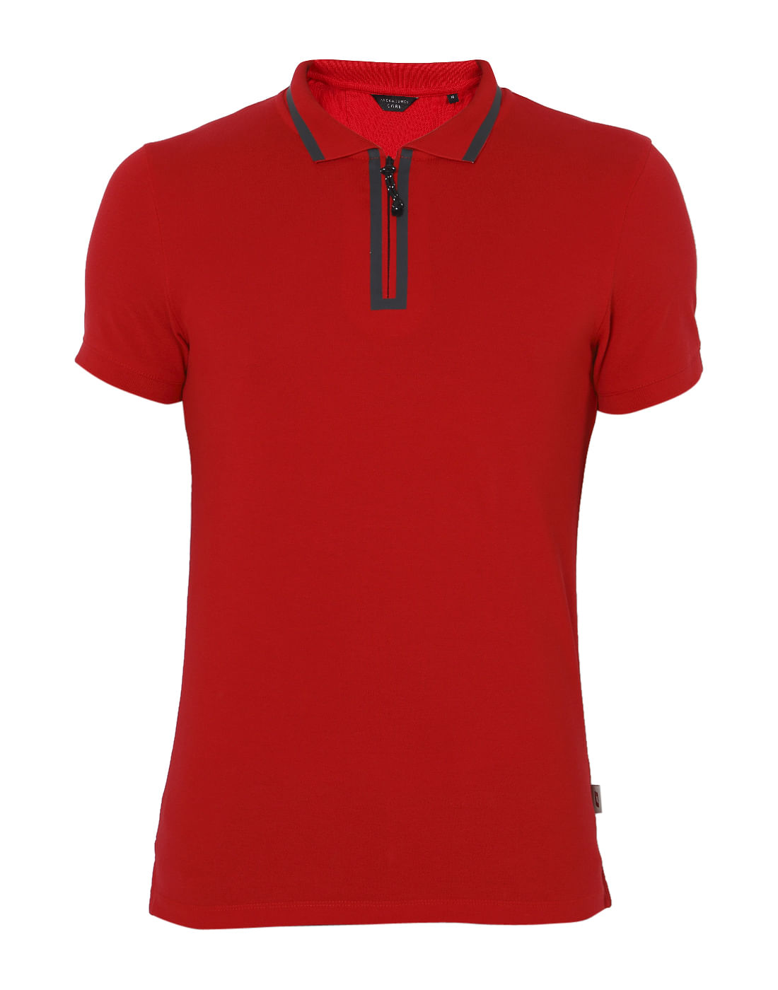 Red Contrast Tipping Polo Neck T-Shirt