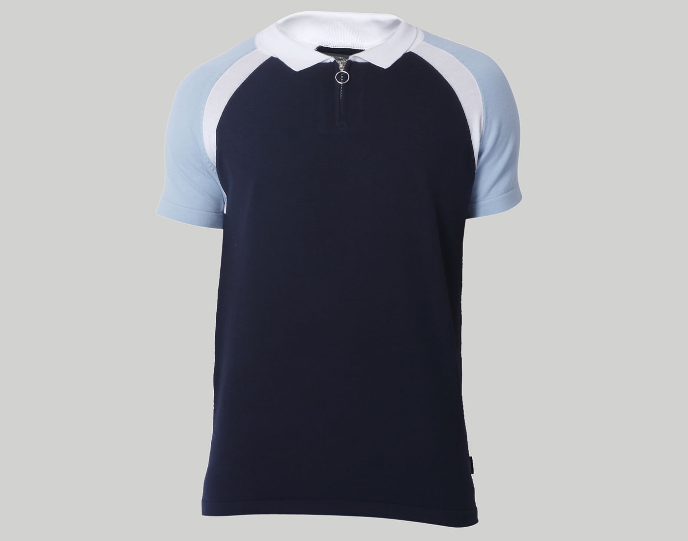 Blue Colour Blocked Polo Neck T-Shirt