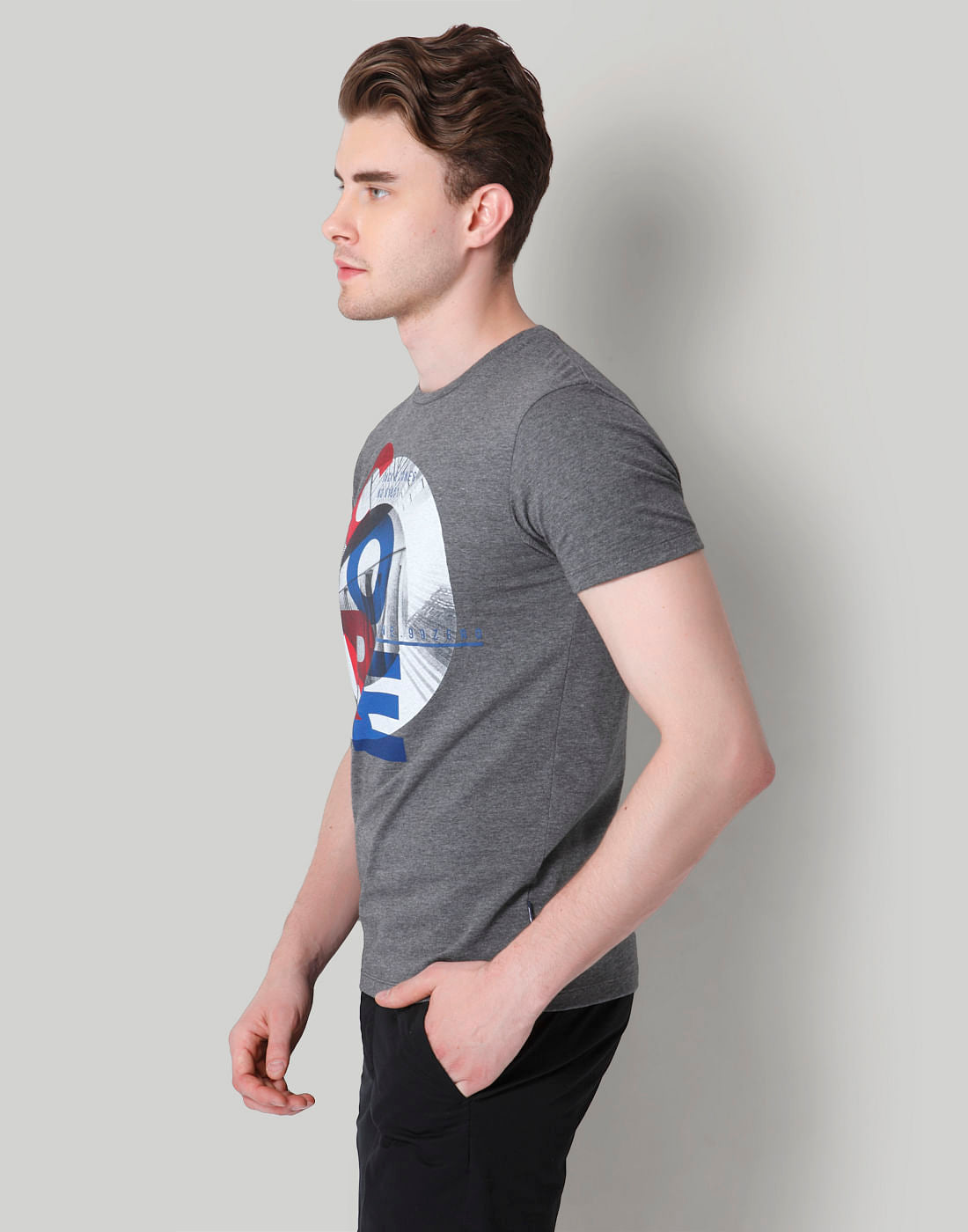 Grey Graphic Print Crew Neck T-Shirt