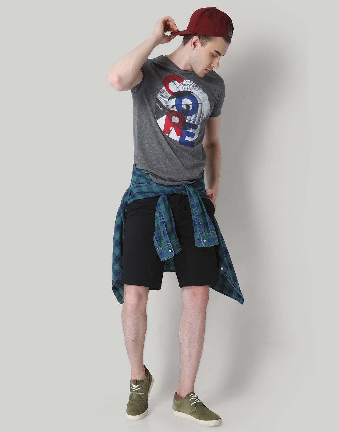 Grey Graphic Print Crew Neck T-Shirt
