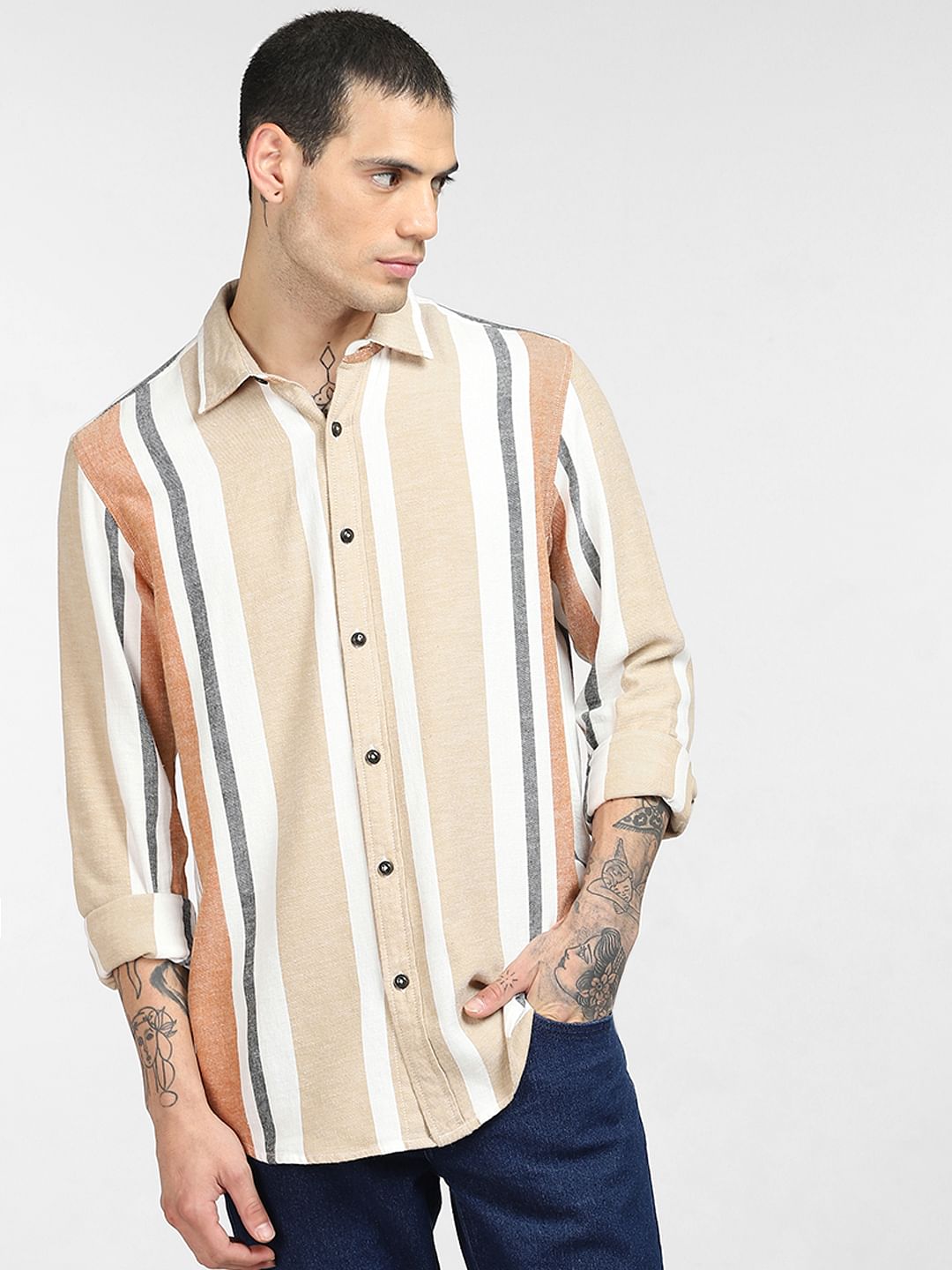 Brown Striped Full Sleeves Shirt