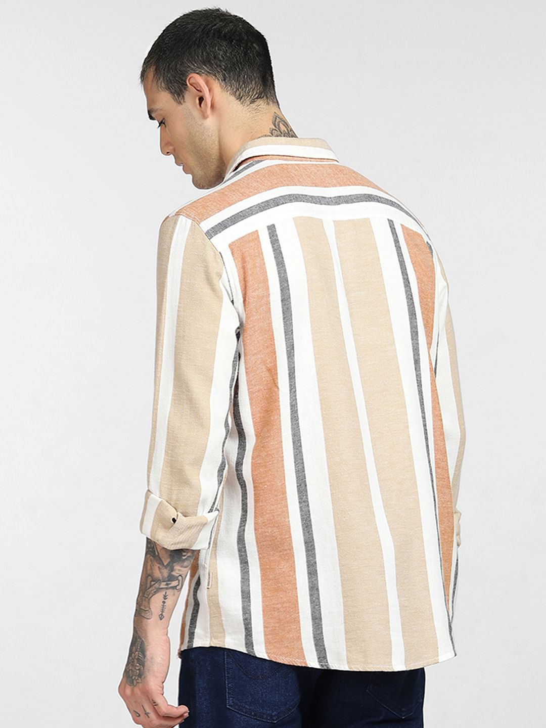 Brown Striped Full Sleeves Shirt