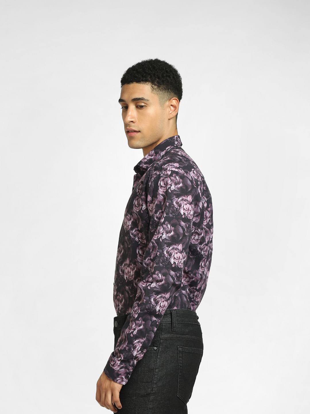 Purple Floral Print Full Sleeves Shirt