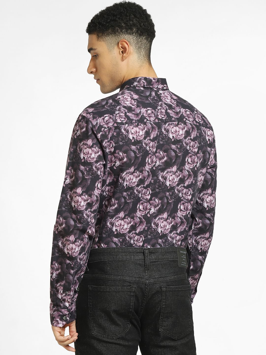 Purple Floral Print Full Sleeves Shirt