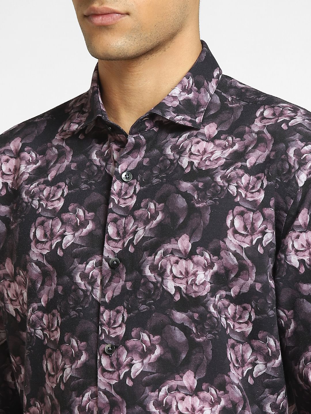 Purple Floral Print Full Sleeves Shirt