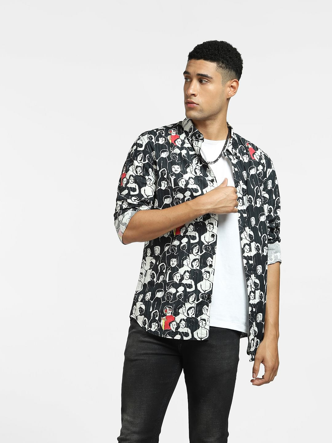 Black Graphic Print Full Sleeves Shirt