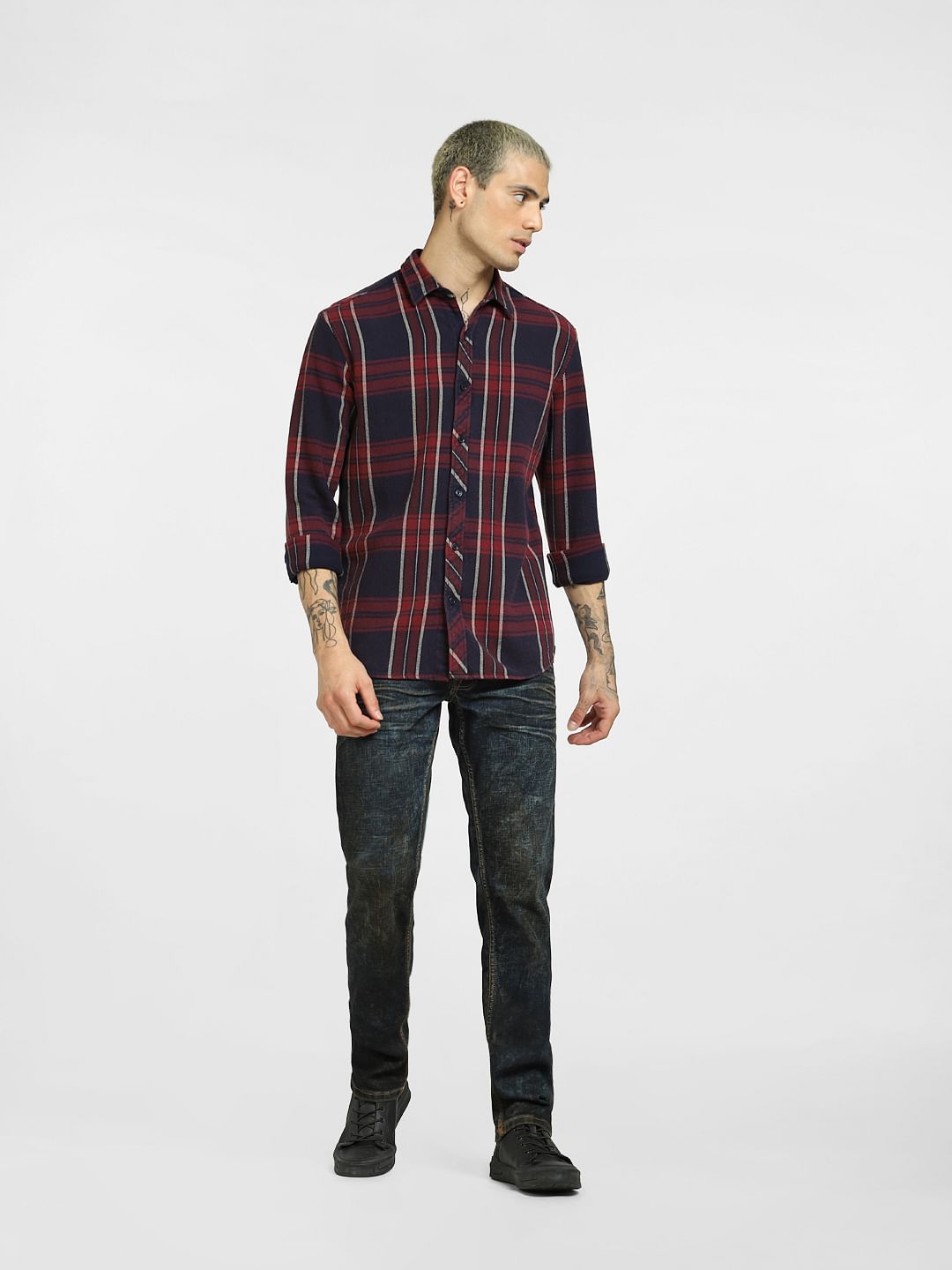 Red Check Print Full Sleeves Shirt