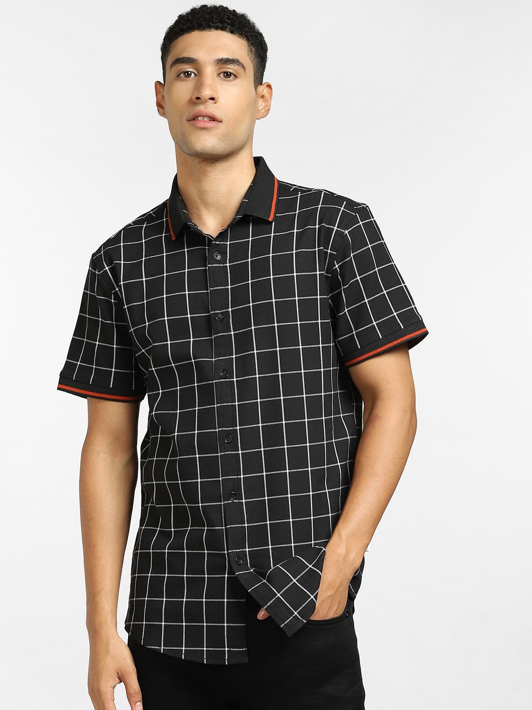 Black Check Short Sleeves Shirt