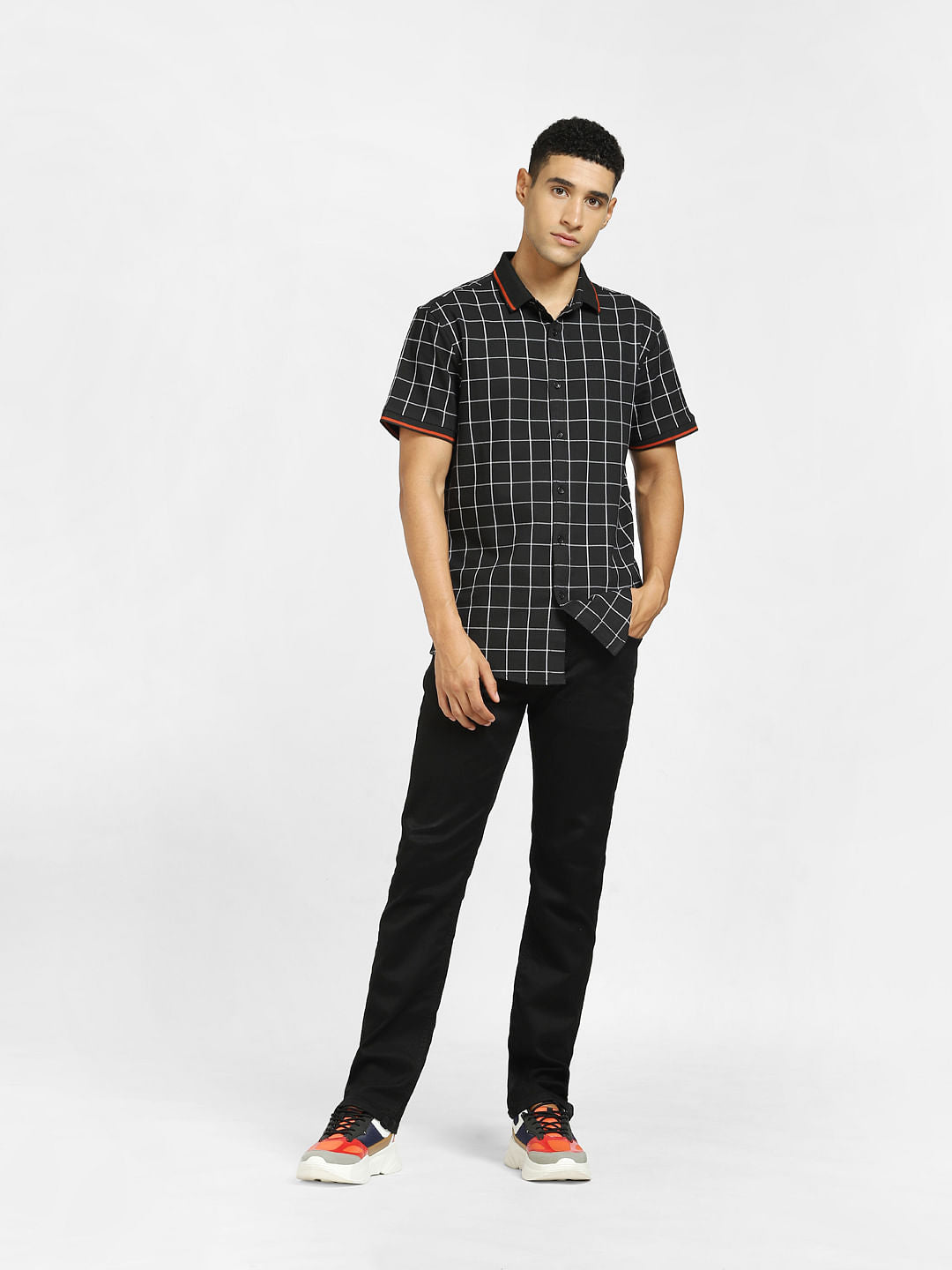 Black Check Short Sleeves Shirt