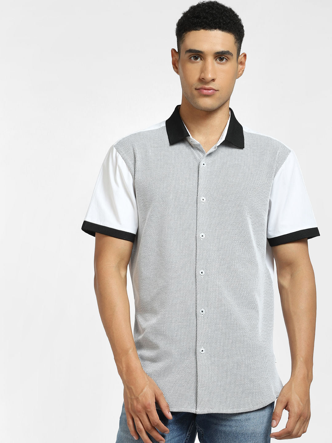White Cut & Sew Colourblocked Shirt