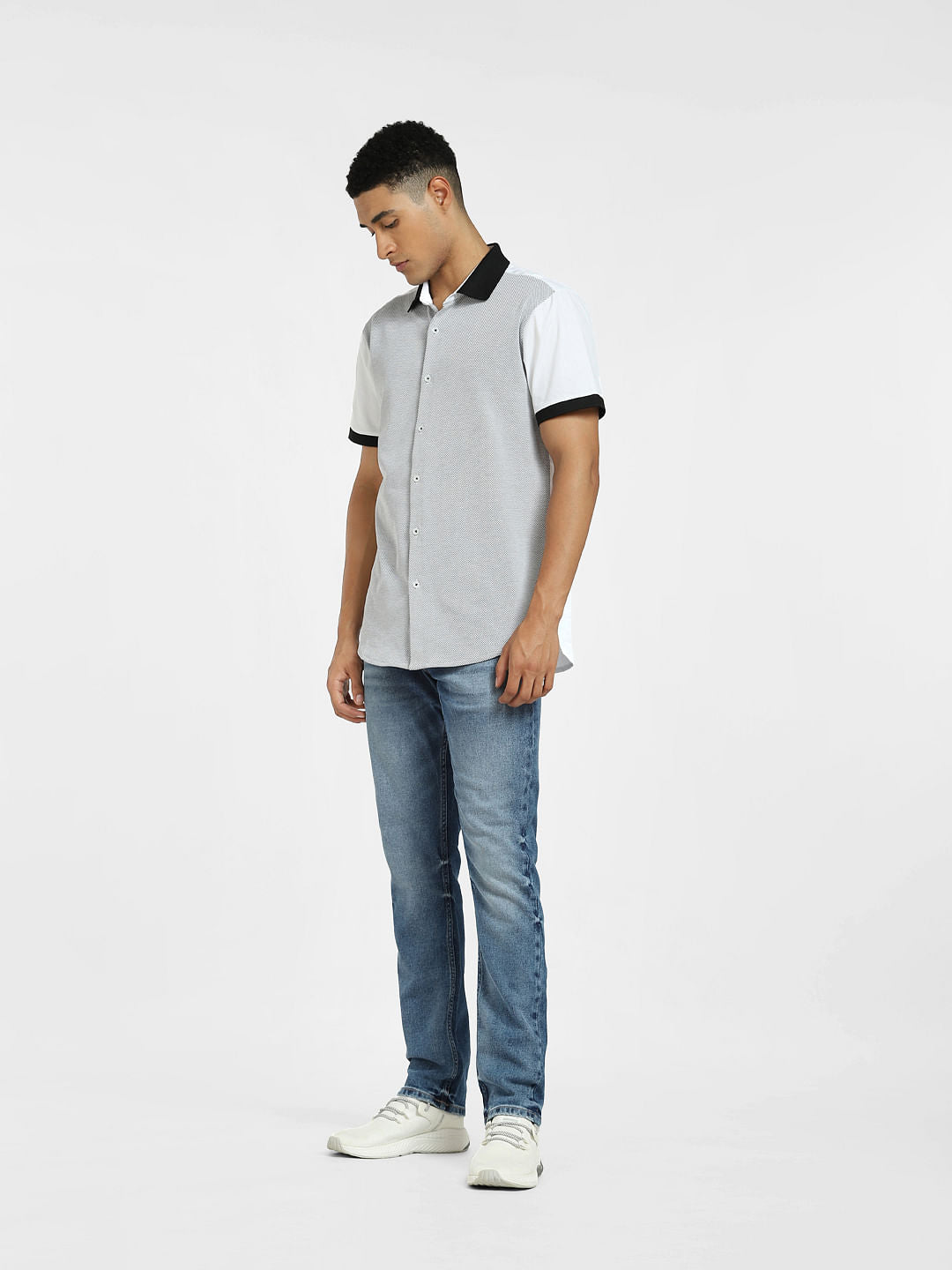 White Cut & Sew Colourblocked Shirt