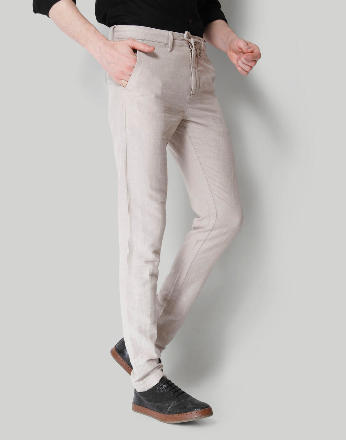 Beige Drawstring Linen Pants