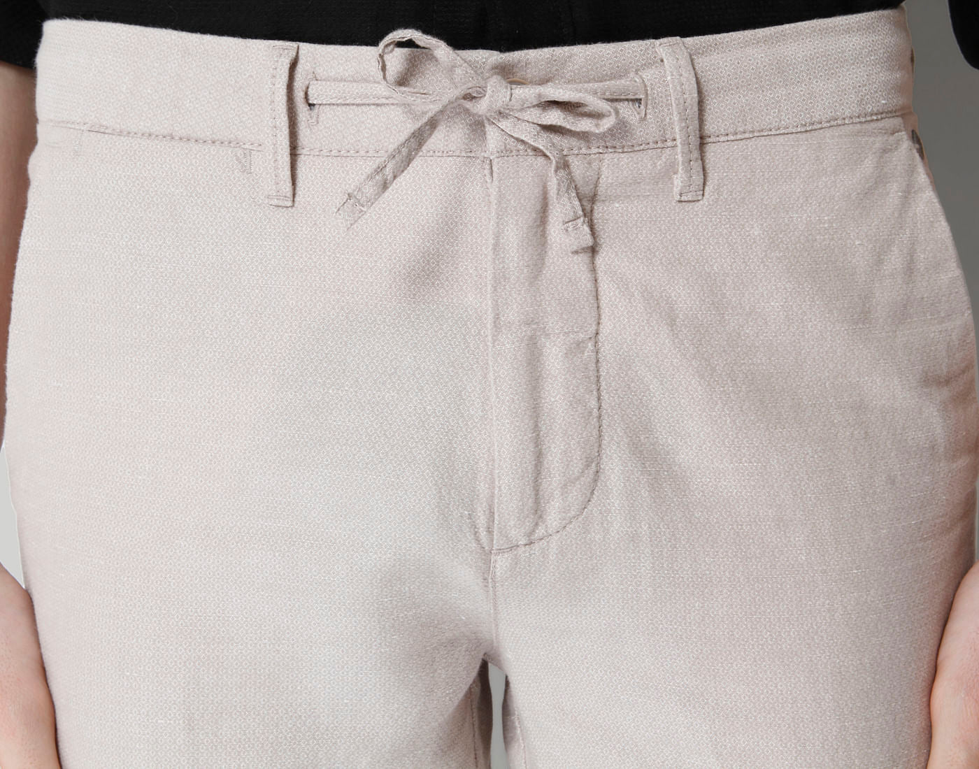 Beige Drawstring Linen Pants