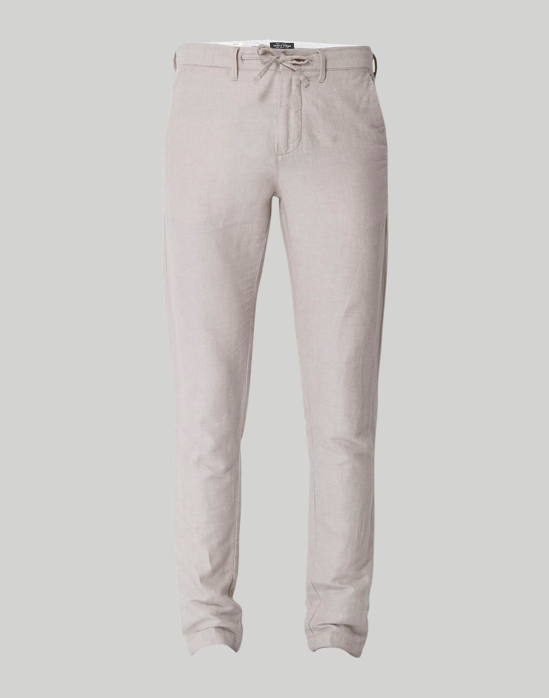 Beige Drawstring Linen Pants