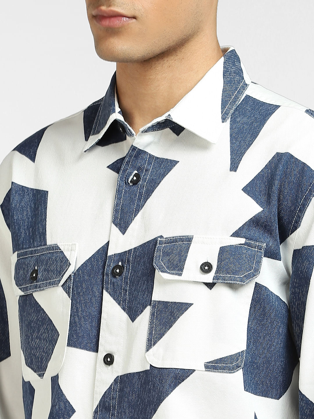 White Abstract Print Full Sleeves Shirt
