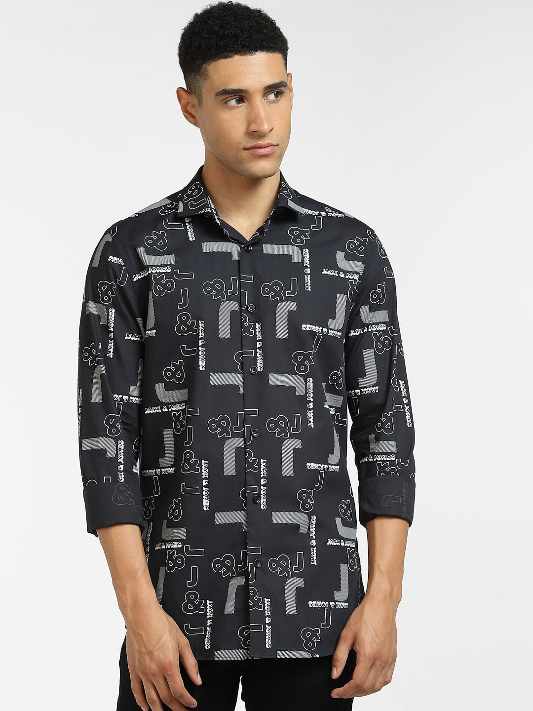 Black Logo Print Full Sleeves Shirt