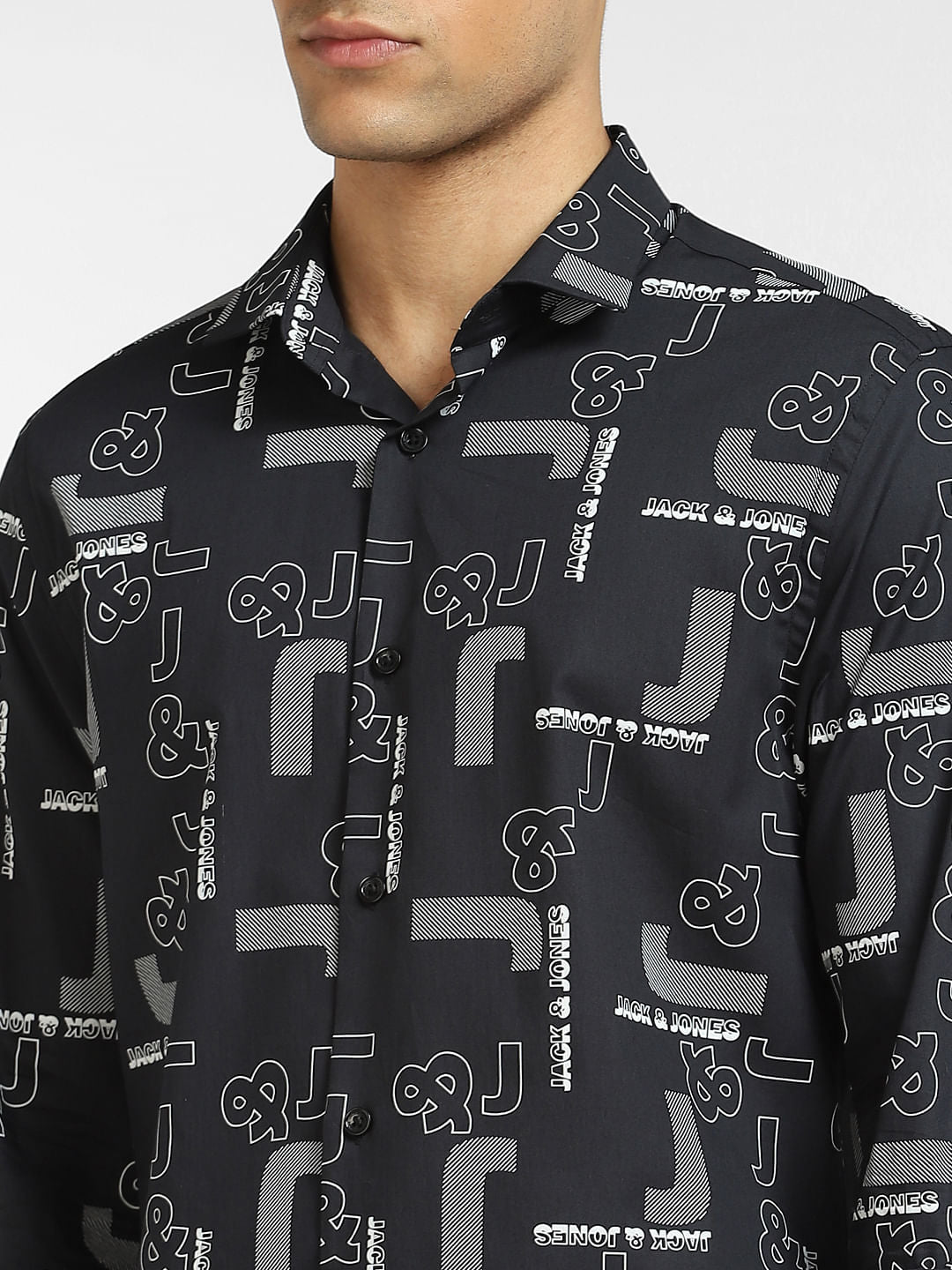 Black Logo Print Full Sleeves Shirt