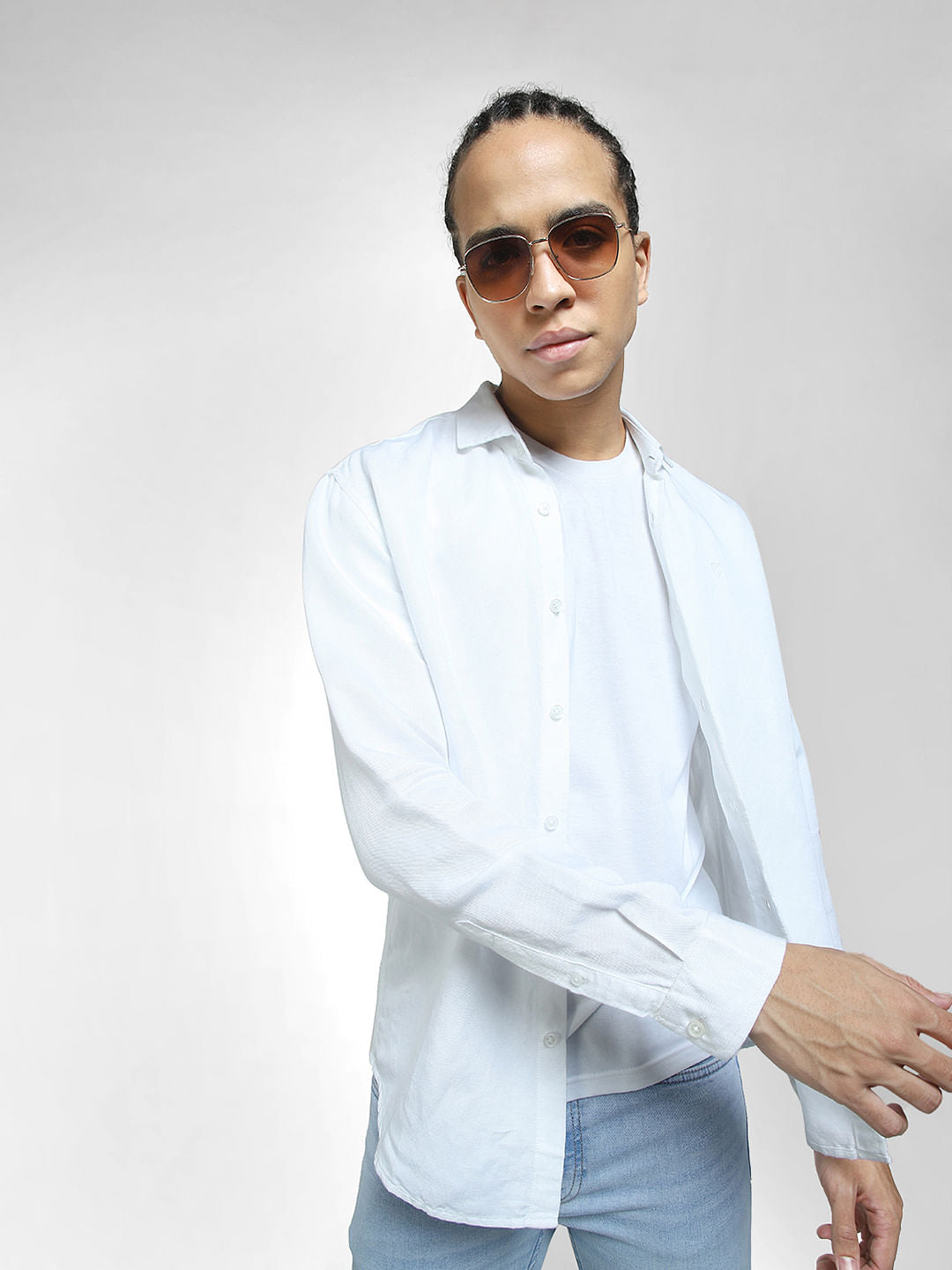 White Cotton Full Sleeves Shirt