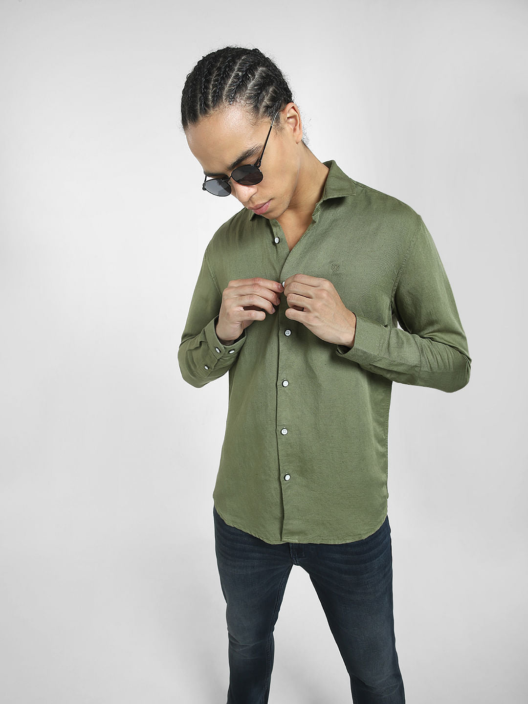 Green Cotton Full Sleeves Shirt