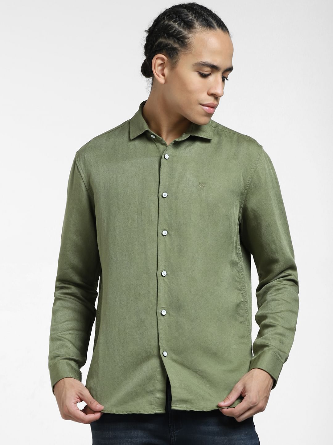 Green Cotton Full Sleeves Shirt