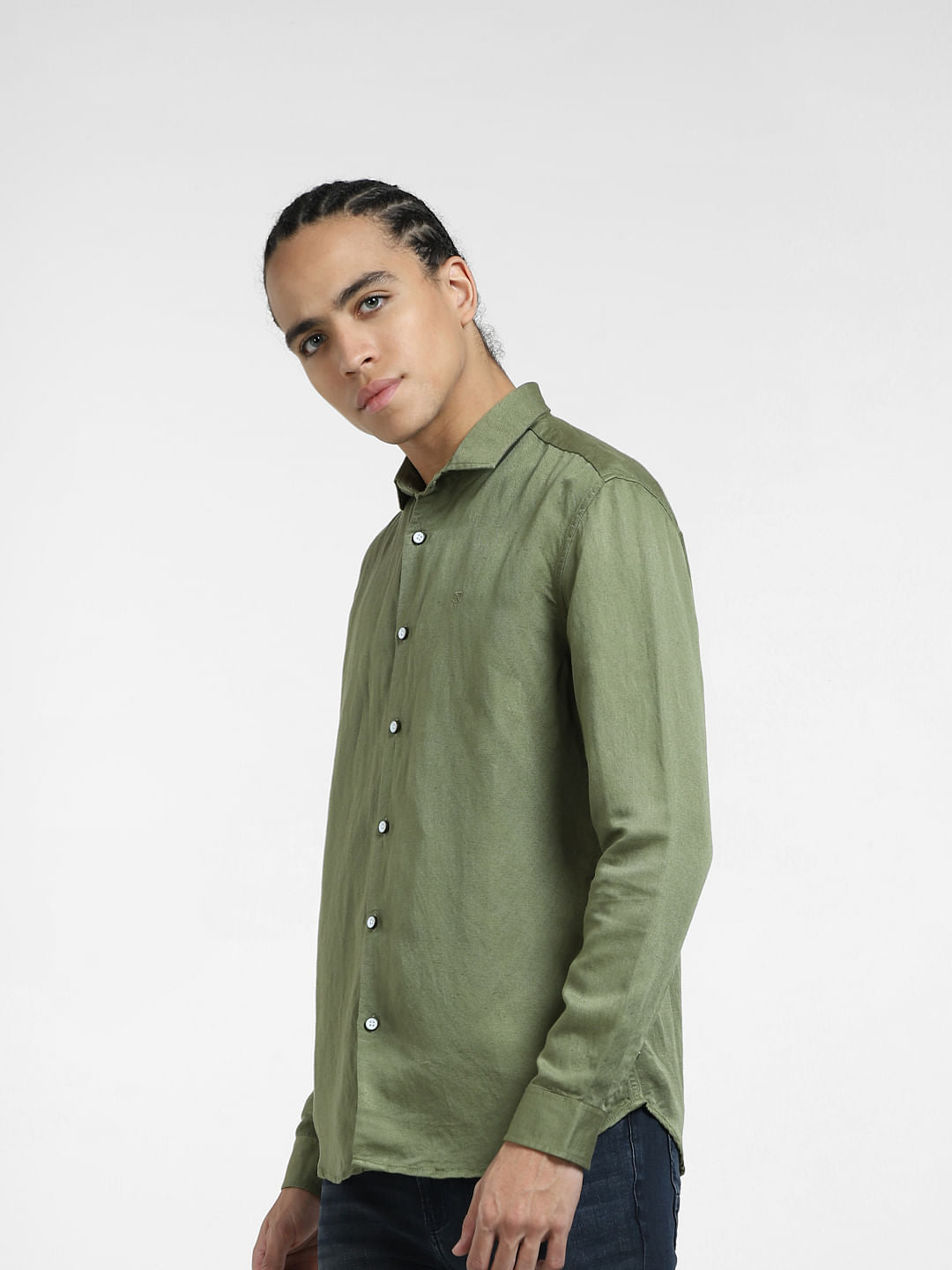 Green Cotton Full Sleeves Shirt