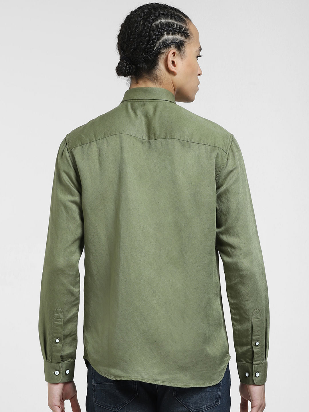 Green Cotton Full Sleeves Shirt