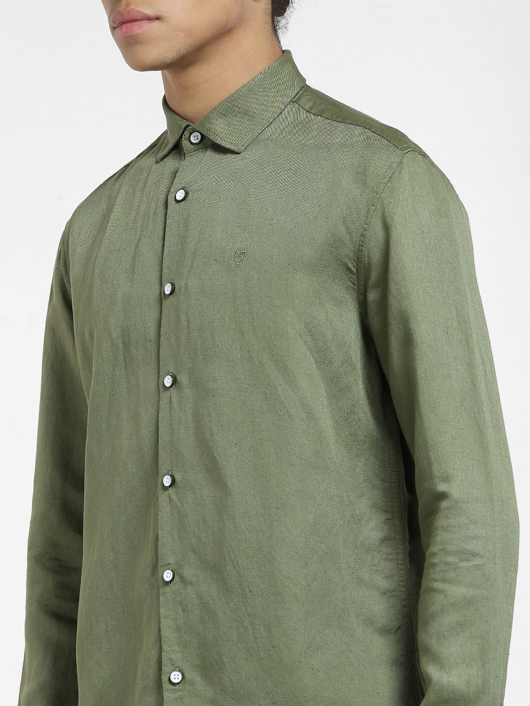 Green Cotton Full Sleeves Shirt