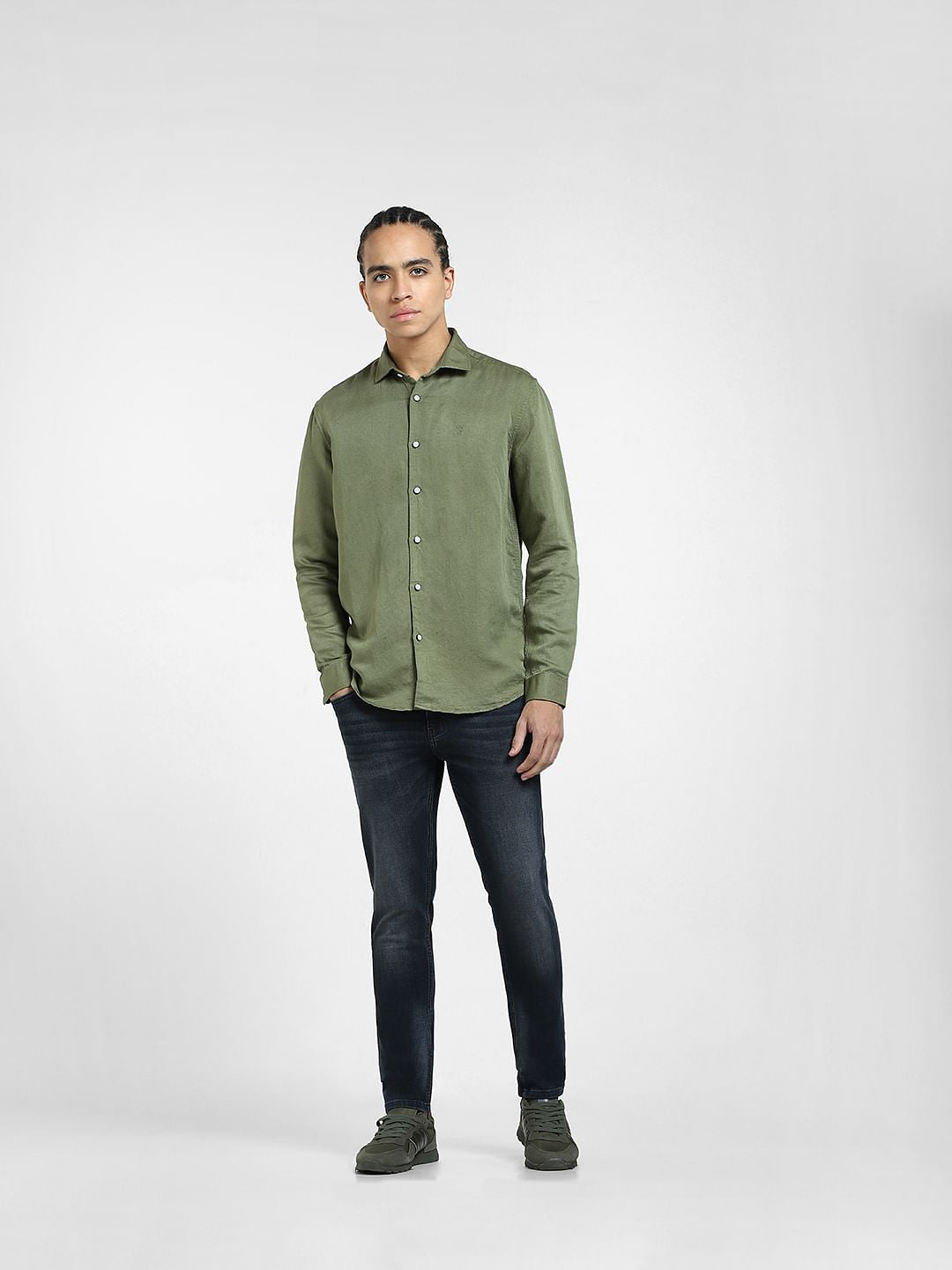 Green Cotton Full Sleeves Shirt