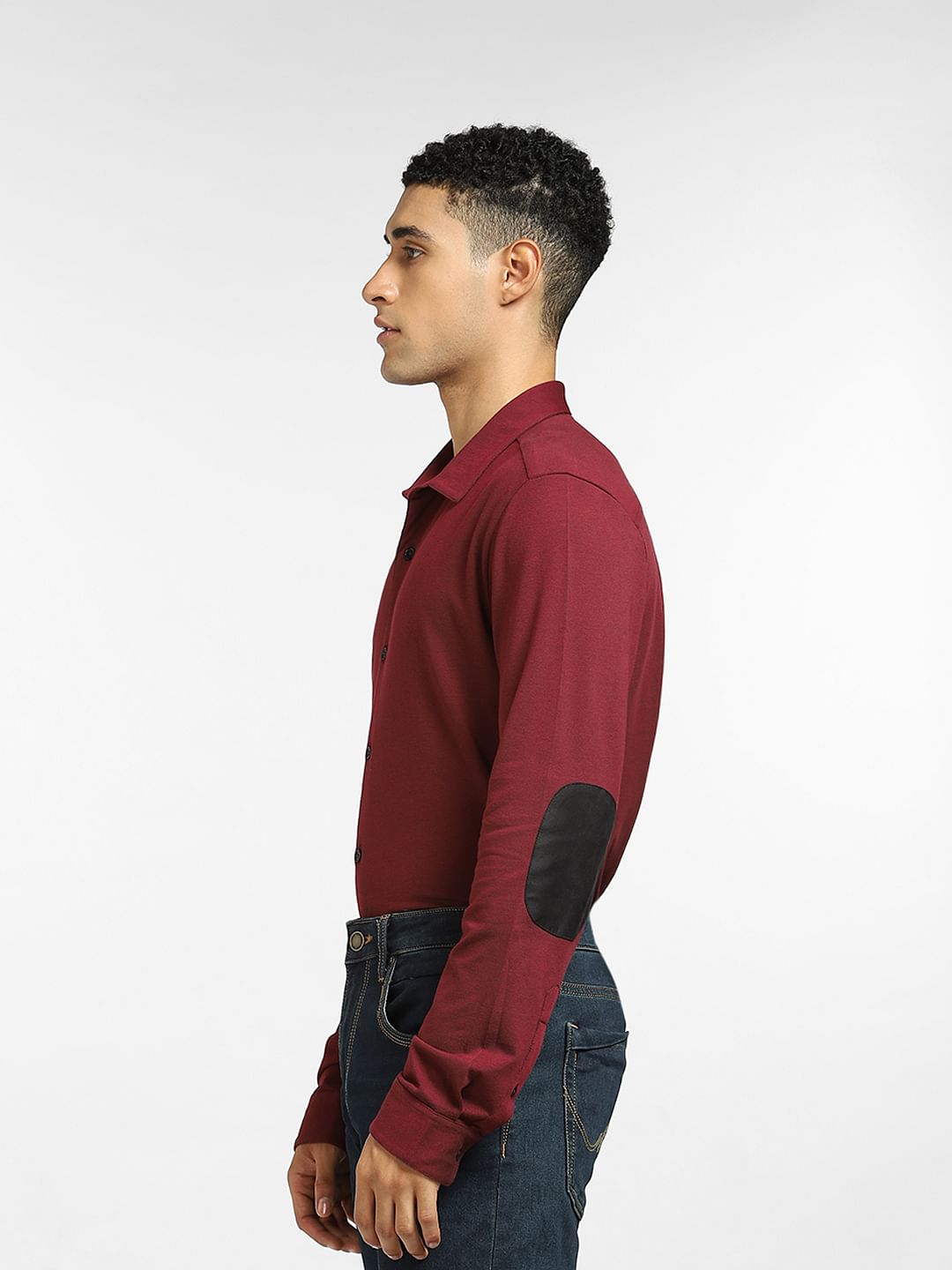 Burgundy Patch Detail Full Sleeves Shirt
