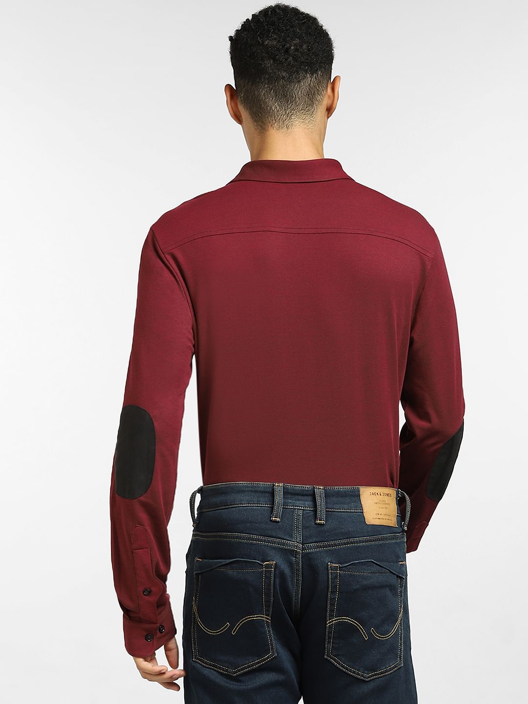 Burgundy Patch Detail Full Sleeves Shirt