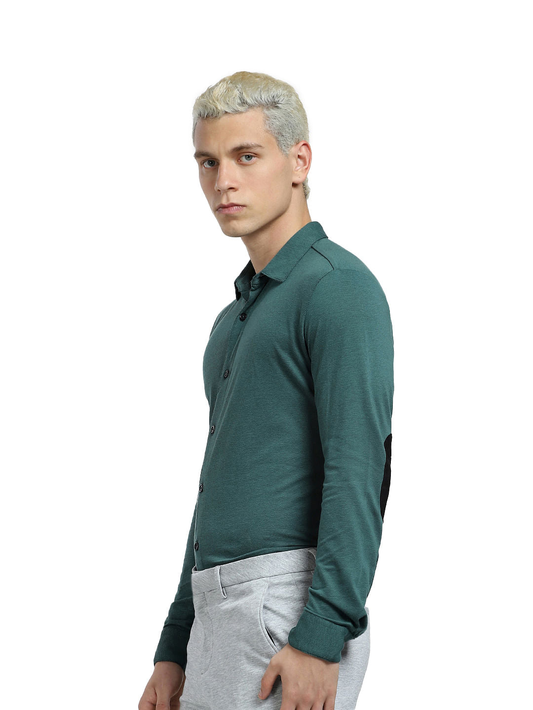Green Knit Full Sleeves Shirt